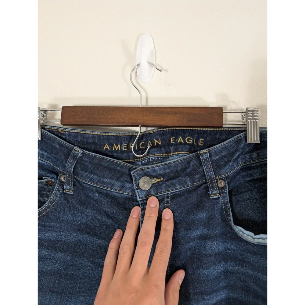American Eagle Original Straight 36/32 Fit Jeans Mens Dark Wash Indigo Denim - Picture 8 of 12